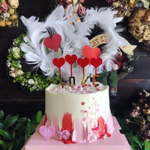 Net red Valentines Day acrylic cake decoration white wire feather wing girl heart dessert table cake ornaments