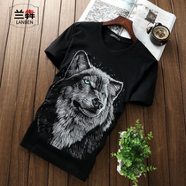 Lanben 2020 Autumn New Korean men mens cotton student T-shirt casual mens short sleeve T-shirt men-wolf head