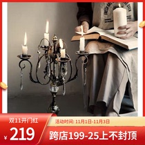 French country vintage gold wrought iron Crystal Luxury Candlestick photography props Christmas wedding homestay