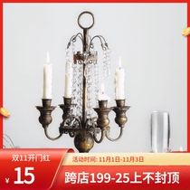 French country vintage gold wrought iron crystal four-head Candlestick table Christmas photography props homestay