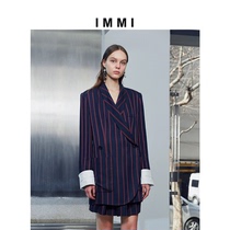 (Designer brand IMMI) thin red and blue striped cuff flanging suit 191JK036X