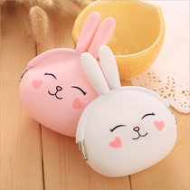 New cute silicone womens coin purse cartoon bunny ear key pack Korean candy color schoolgirl coin bag