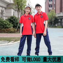 Summer Junior High School High School School uniforms set cotton short sleeves men and women graduation class uniforms blue and white academic style customization