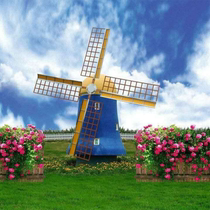 Outdoor garden waterwheel retro anti-corrosion wood tube car Landscape sketch Solid wood Feng Shui wheel floor decoration kindergarten