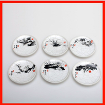 Han Tao Zhang Sheng Ru kiln Yuebai six gentlemen cup holder ceramic coaster plum Blue Bamboo chrysanthemum Lotus Pine tea cup holder accessories