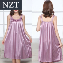  Pajamas womens summer short-sleeved night dress Summer womens ice silk plus fat plus fat MM pregnant woman sexy long dress Home