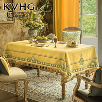 KVHG European style high-end dining table cloth light luxury American tablecloth cover retro luxury round table coffee table table tablecloth fabric