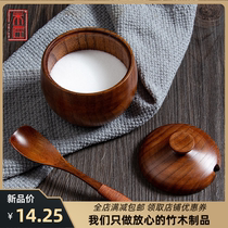 Mason new products Seasoning Jars Solid Wood Covered Salt MSG Seasoning Bottles Home Kitchen Storage Retro With Spoon