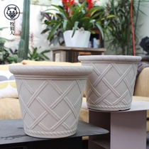 Thickened antique Roman pattern Imitation ceramic old resin plastic flower pot Nordic simple moon season king size flower pot