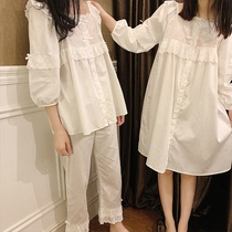 Pure cotton night dress female spring and autumn long-sleeved white cute princess style pajamas summer thin section women student dormitory girl