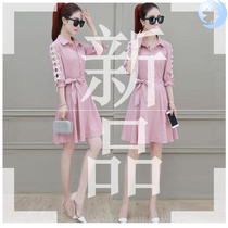  Small fragrant wind shirt dress spring and summer 2020 new medium-long waist socialite temperament vintage womens skirt