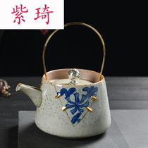 Retro coarse pottery beam kettle Ceramic Teapot Boiling kettle Japanese small Teapot Puer Tea Kettle Kung Fu tea set