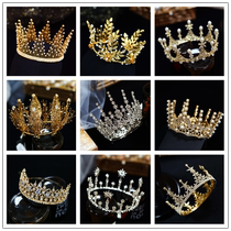 Cute bride wedding round crown Gold Vintage Baroque style crown European Luxury Rhinestone Silver crown