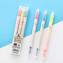 Hobby highlighter double-headed two-color two-color fluorescent marker pen for students with small Japanese and Korean trumpet small fresh and portable