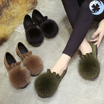 Hairy shoes women 2019 autumn and winter fashion pointed velvet cotton scoop shoes wild flat single beanie shoes 