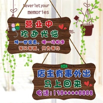 The shop is open for business Double-sided creative doorway Welcome to the owner Have something to go out Phone time card