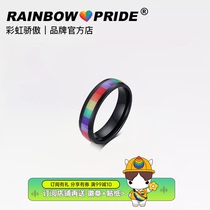 RainbowPride Rainbow Pride Black Titanium Steel Six Color Ring LGBT Small Crowdpride Couple Stainless LES
