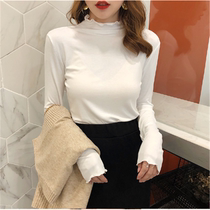 Korean high neck thickened velvet base shirt Womens autumn and winter with long-sleeved slim T-shirt versatile thin temperament top