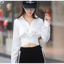   Blouse Womens new fashion Ruvel undershirt woman long sleeve shirt female cross elastic band with high waist short lining