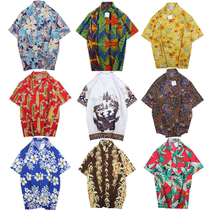 vintage ancient high-end Hawaiian Japanese cotton oil painting pattern loose short-sleeved flower lining men and women T74