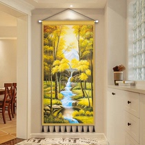 Modern Chinese landscape forest fabric hanging painting porch landscape oil painting decorative painting living room wall tapestry cloth painting
