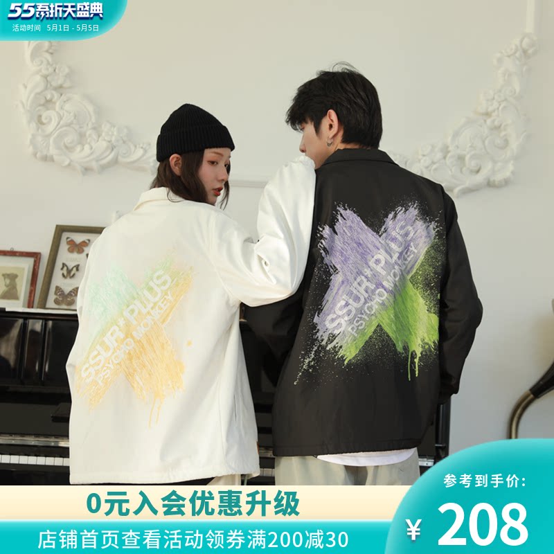 SSUR PLUS co-branded PCMY paint printing coach jacket Fashion brand couple jacket men and women