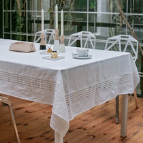 MOMOS Mo language original ins style European and American style simple hollow embroidered linen and cotton white tablecloth Amoling