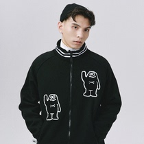 SAMESAME21AW mascot embroidery knit plus velvet jacket autumn and winter stand collar loose baseball uniform tide men