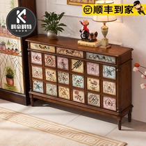 American entry shoe cabinet entrance cabinet country solid wood painted retro ultra-thin large-capacity foyer partition cabinet multi-function