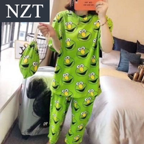  Bag pajamas womens summer spring and autumn summer thin summer short-sleeved three-point pants girl home clothes two-piece set