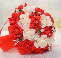 Korean bride cloth simulation hand with flowerwedding satin rose ball wedding theater wedding theater props bouquet