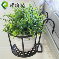Round flower stand wrought iron thick wall railing hanging balcony hanging basket multi-meat pot stand green flower shelf