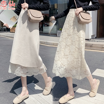 Two sides wearing winter dresses 2021 autumn and winter new knitted half-body dress with a knee lace a character one step long dress