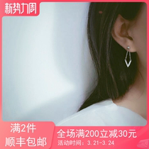 Minimalist V styling short earrings 925 pure silver plated white gold delicate temperament ear pendant personality inlaid with earthen