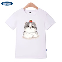 Childrens short-sleeved womens clothing Korean version of foreign-born childrens baby cat pattern t-shirt girls summer dress base coat