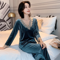 Japanese golden velvet pajamas women Spring and Autumn can go out casual sexy outside wear loose long sleeve home clothing womens suit