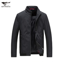 Seven wolves autumn and winter jacket mens spring and autumn black jacket thin short stand-up collar fashion casual mens fashion trend