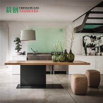 Nordic industrial style wrought iron minimalist solid wood dining table rectangular ash wood dining table island desk desk