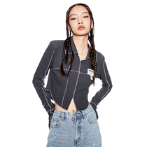 VIA PITTI external stitching design short jacket women's 2021 new fashion cool niche design T-shirt