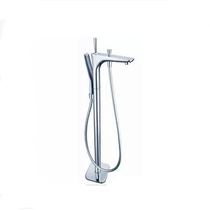 Original German all copper white paint floor vertical bathtub faucet with independent bathtub hot and cold water faucet