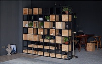 American solid wood wrought iron screen partition retro bookshelf entrance shelf office display stand living room locker