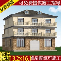With a one-story supermarket three-story villa drawings Rural self-built house design drawings Building structure design construction plan