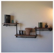 American wall rack iron bookshelf solid wood creative partition retro shelf decoration wall hanging water pipe rack