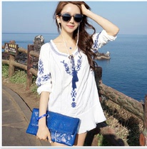 South Korea 2020 Summer ins Super Fire Retro Heavy Industry Embroidery Round Neck T-Shirt Womens Short Sleeve Cotton Loose Slim Top