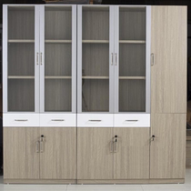 Office furniture documents Archives information locker storage glass Open door wood plate with drawers High and low bookcase