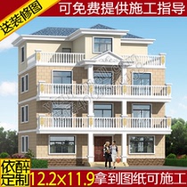 Four-story villa drawing rural self-built house design drawing building structure three-story and semi-construction housing scheme renderings