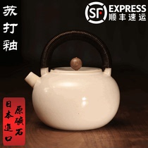 Handmade soda glaze white mud pot boiling kettle boiling kettle pot kung fu tea ceremony tea set