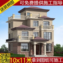 Four-story house villa drawings Rural self-built house design drawings Building structure three-and-a-half-story construction plan effect