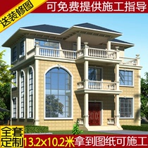 Duplex three-story villa with terrace design drawing New rural self-built house construction drawing Two-and-a-half-story building construction drawing
