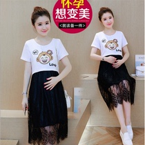 Pregnant Clothing Summer Pregnant Woman Dress Medium Long Postnatal Laced Clothing Fashion Out of pure cotton Libra dress for milky spring clothing